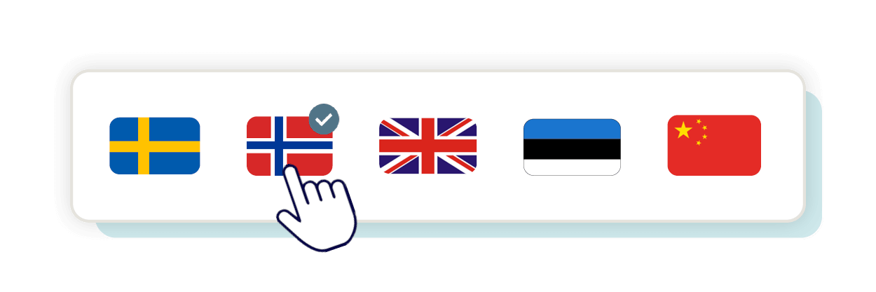 Illustration &ouml;ver valbara flaggor som visar p&aring; funktionen flerspr&aring;ksst&ouml;d i modelleringsverktyget 2c8 Apps