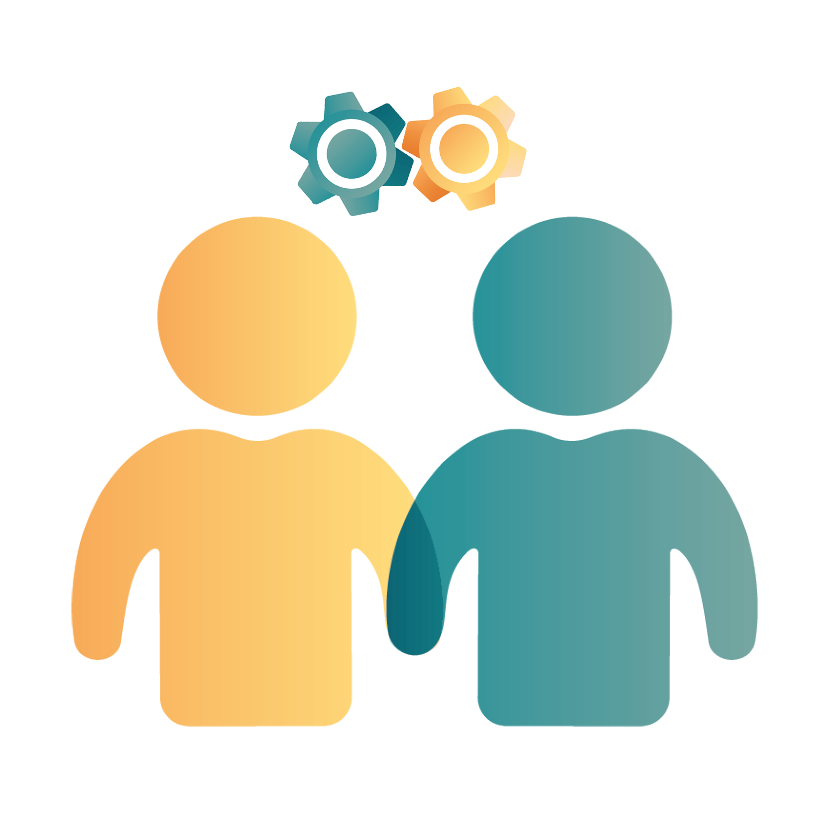 Illustration &ouml;ver tv&aring; figurer som st&aring;r bredvid varandra med kugghjul &ouml;ver huvudet som symboliserar samsyn.