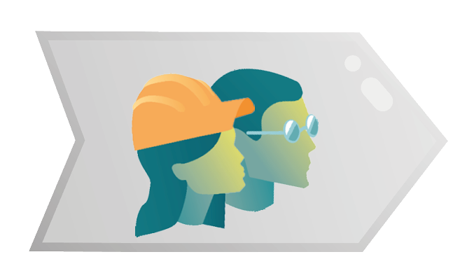 Illustration &ouml;ver tv&aring; medarbetare i ett processobjekt som symboliserar HR-processer och m&auml;nniskan i centrum.