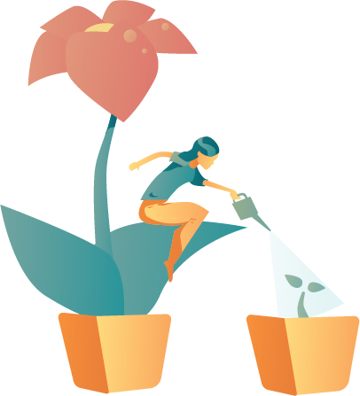Illustration of a woman watering a flower to make it grow, symbolizing Change Management