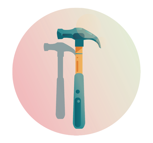 Icon illustrating a hammer and representing basic education in 2c8 Apps