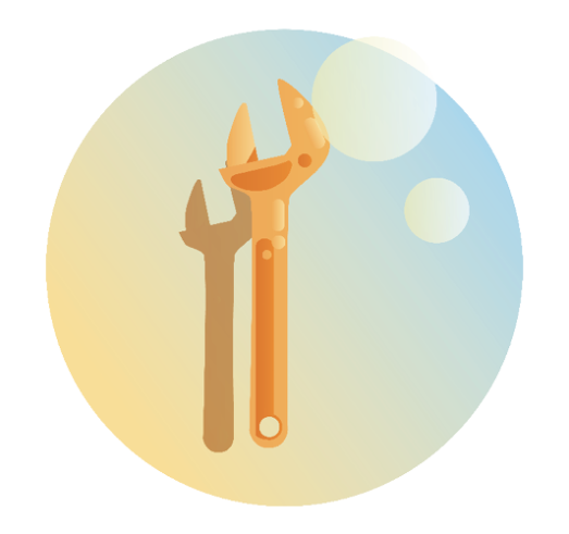 Icon illustrating a wrench and representing method courses in 2c8 Apps