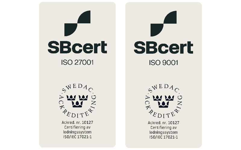 Certifikat för ISO 27001 och ISO 9001