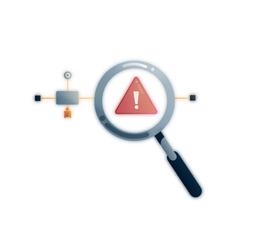 En illustration &ouml;ver riskanalys som visar ett f&ouml;rstorningsglas &ouml;ver en risk i en process.